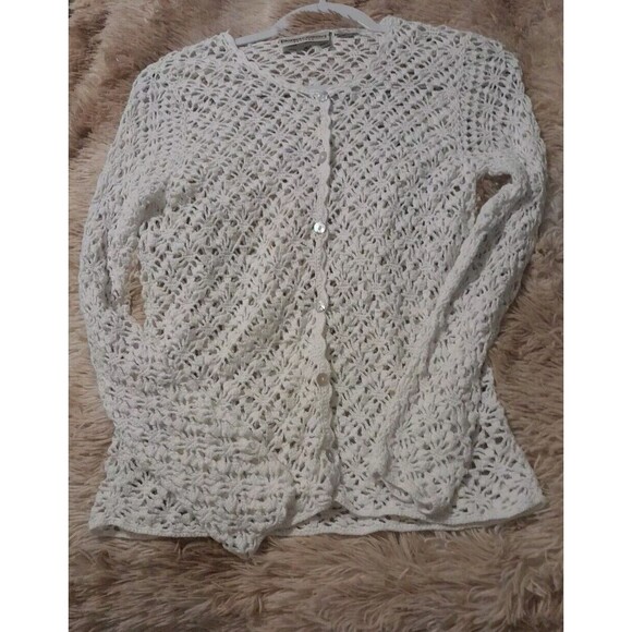 Draper's And Damon's Vint.  Women’s White Crochete Button Sweater. Size Pxs. B47 - Picture 1 of 6